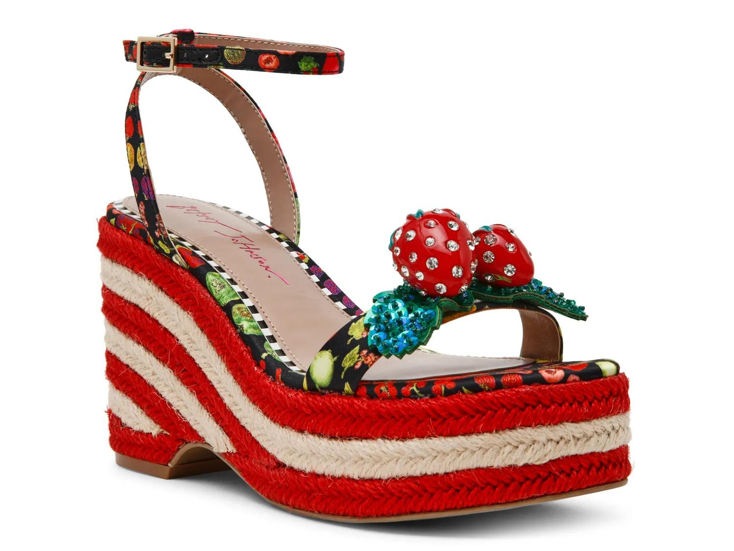 Betsey Johnson Bobbie Espadrille Wedge Sandal | Women's | Red/Black | Size 6.5 | Sandals | Ankle Strap | DSW