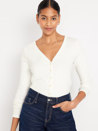 Button-Front Rib-Knit Top for Women | Old Navy (US)