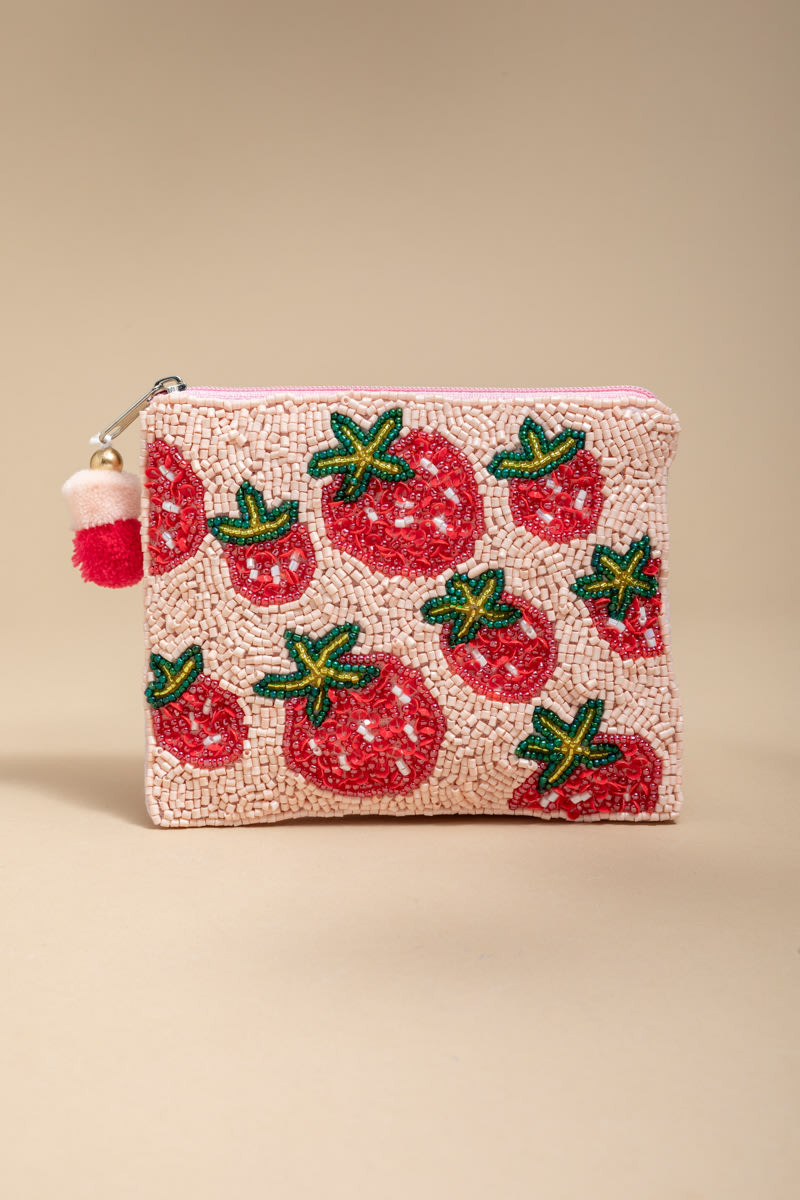 Allie Strawberry Beaded Pouch | Francesca's