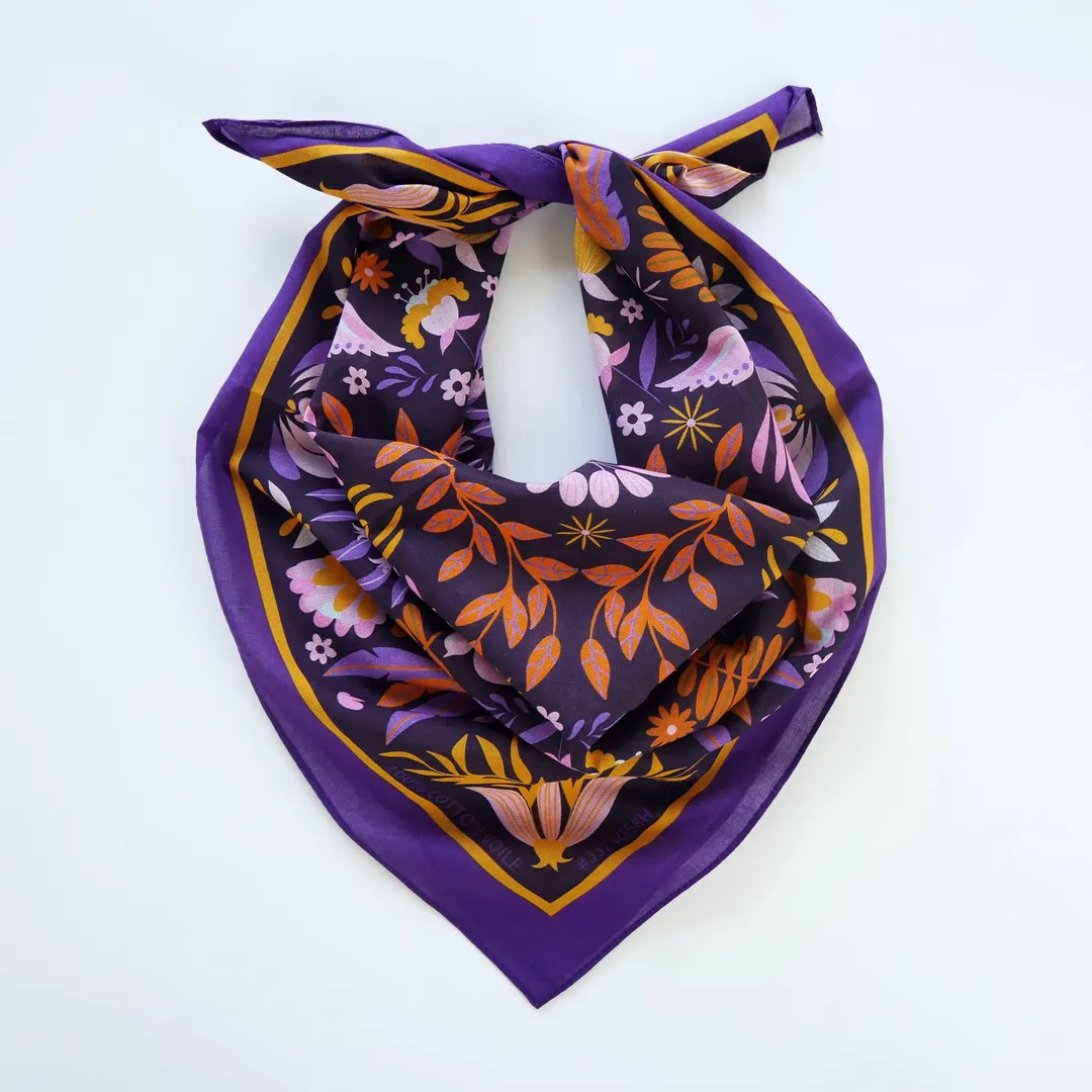 Orange floral Purple Cotton Voile Bandana Originally Designed Colorful Boho Flower Headwrap Soft ... | Etsy (US)