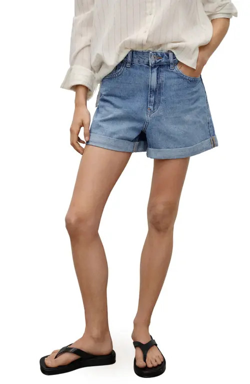 MANGO High Waist Denim Mom Shorts in Medium Blue at Nordstrom, Size 0 | Nordstrom