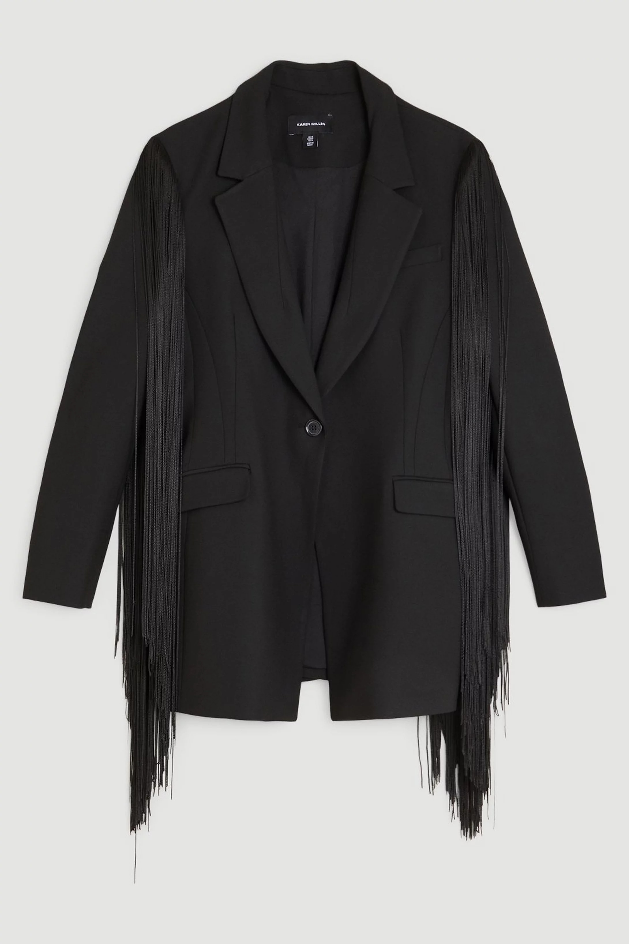 Plus Size Compact Stretch Tassel Sleeve Detail Blazer | Karen Millen US