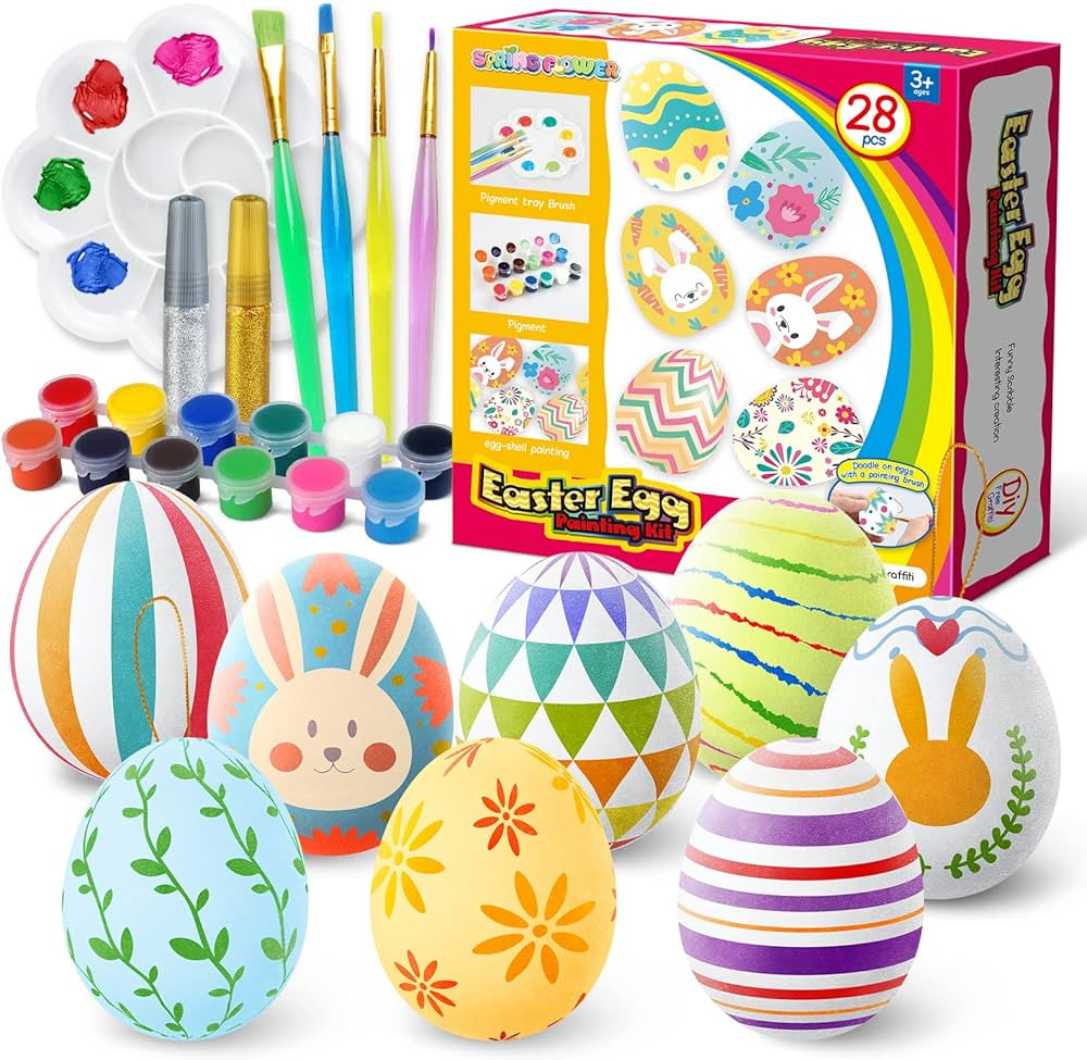 Easter White Eggs Painting Kit-Paintable Hanging Flocking Eggs with Rope, Doodle Kit for DIY Desi... | Amazon (US)