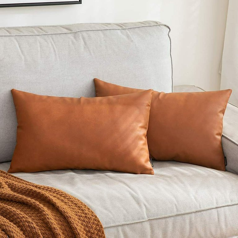 N & H Ethnic 12×20 inch Solid Brown Faux Leather Lumbar Throw Pillows Covers for Couch, Bed, Car... | Walmart (US)