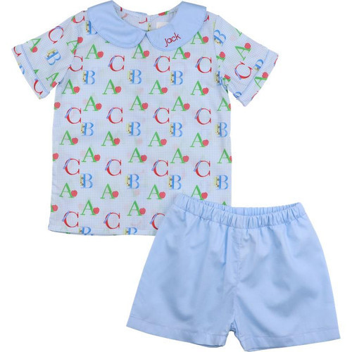 Blue Gingham ABC Short Set | Cecil and Lou