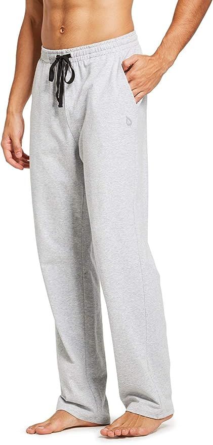 BALEAF Men's Cotton Yoga Sweatpants Open Bottom Joggers Straight Leg Running Casual Loose Fit Ath... | Amazon (US)