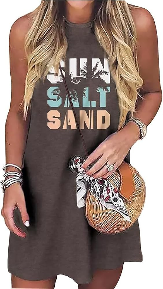 Sun Salt Sand Coconut Tree Tank Mini Dress for Women Sleeveless Beach Praty Shirts Summer Vacatio... | Amazon (US)
