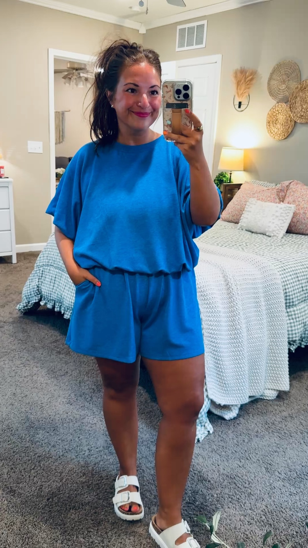 The definition of effortless style! ✨ This bubble tee and shorts set from Amazon is comfy enough to lounge in but cute enough to wear out. Just add your favorite sneakers or sandals and you're ready to go.

sandals: fit true to size // wearing a 5
set: fits true to size // wearing an XL 

 #LTKootd #LTKMidsize