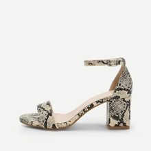 Snakeskin Print Ankle Strap Heeled Sandals | SHEIN