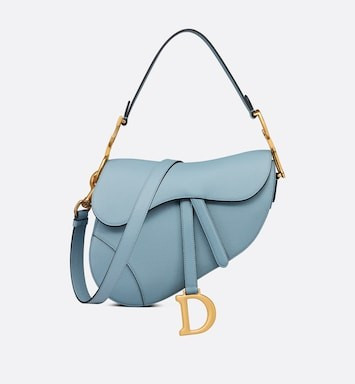 Saddle Bag with Strap Horizon Blue Grained Calfskin | DIOR | Dior Couture