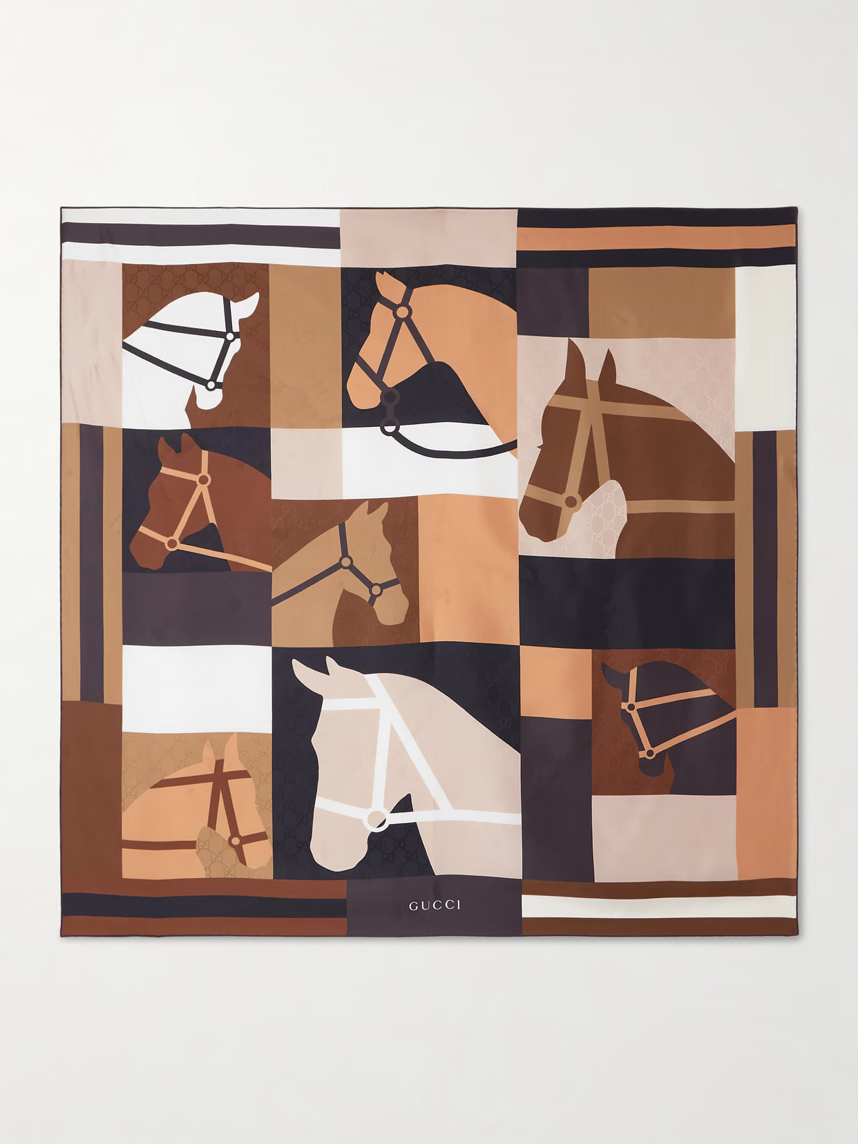 Gucci - Equestrian Printed Silk-twill Scarf - Brown | NET-A-PORTER (US)