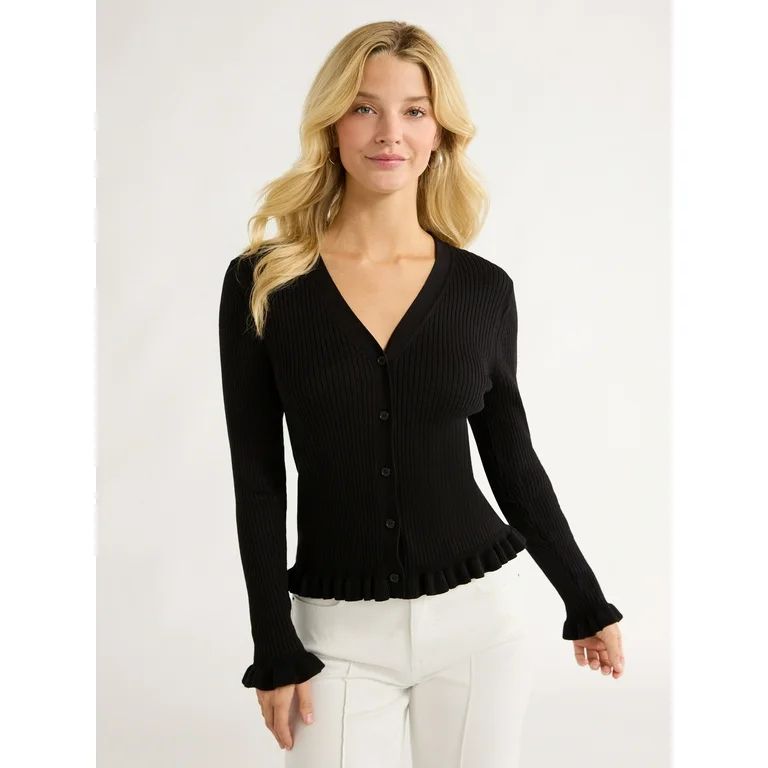 Free Assembly Women's Ruffle Hem Cardigan Sweater with Long Sleeves, Lightweight, Sizes XS-XXL | Walmart (US)