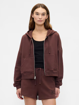 Relaxed Cropped Fleece Zip Hoodie | Gap Factory