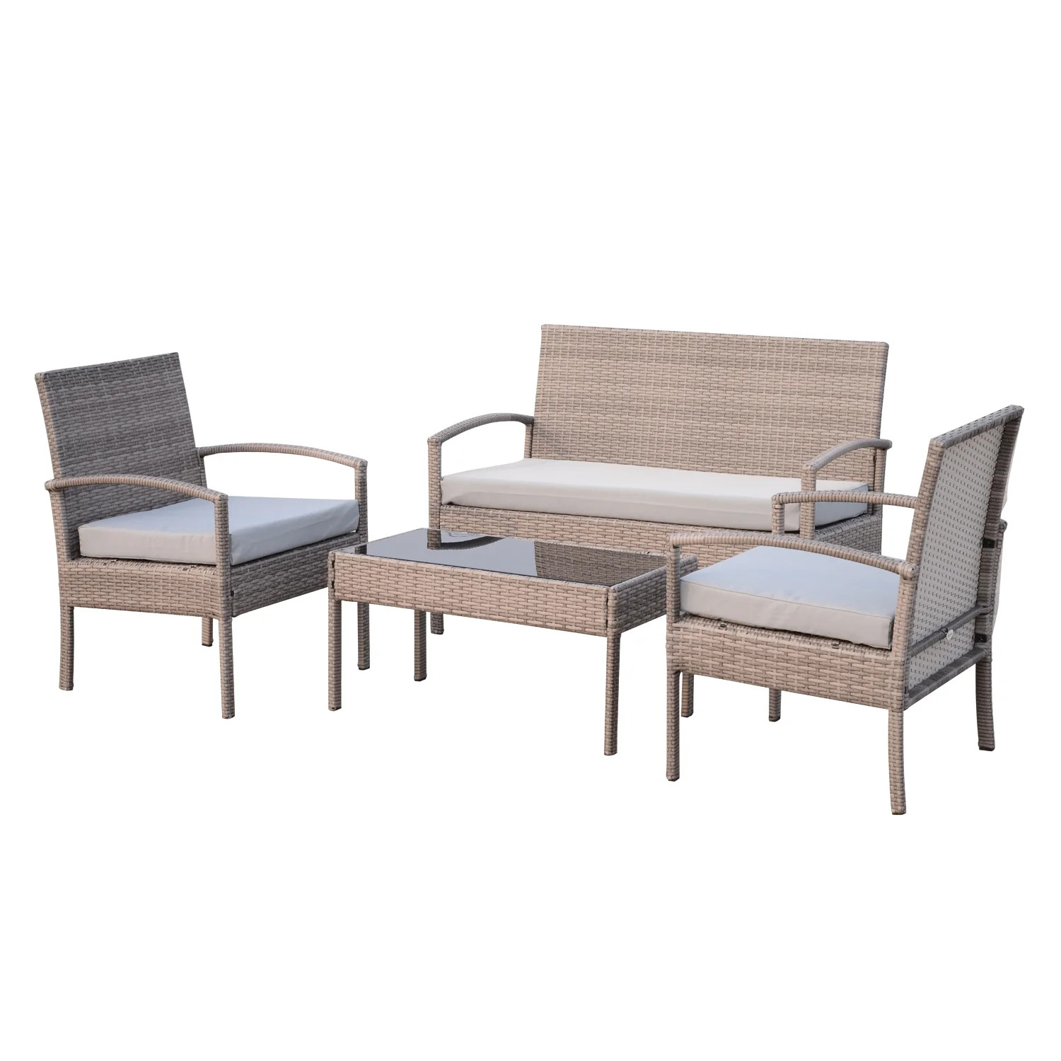 Outsunny 4 Piece Outdoor Patio Armchair and Loveseat Conversation Set - Light Grey - Walmart.com | Walmart (US)