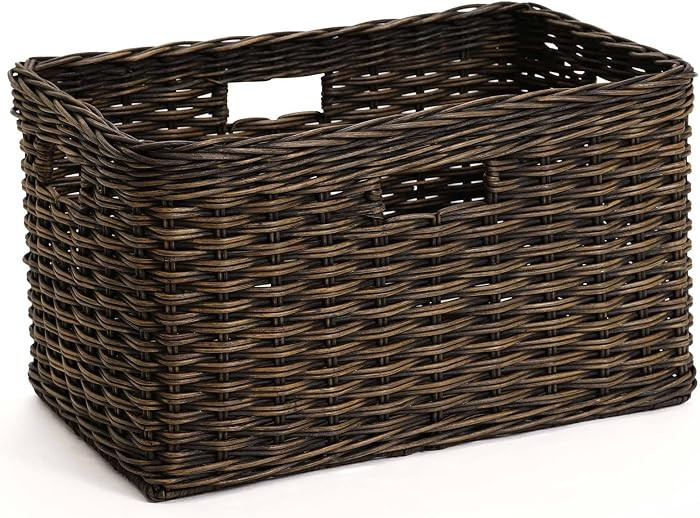 The Basket Lady Tall Rectangular Wicker Storage Basket, M, Walnut Brown | Amazon (US)