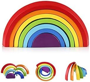 Coogam Wooden Rainbow Stacker Nesting Puzzle Blocks - Tunnel Stacking Game Building Creative Colo... | Amazon (US)