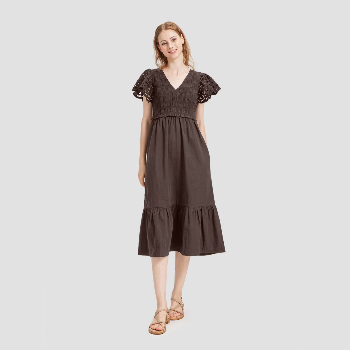 Women's Flutter Short Sleeve Midi A-Line Dress - Universal Thread™ | Target