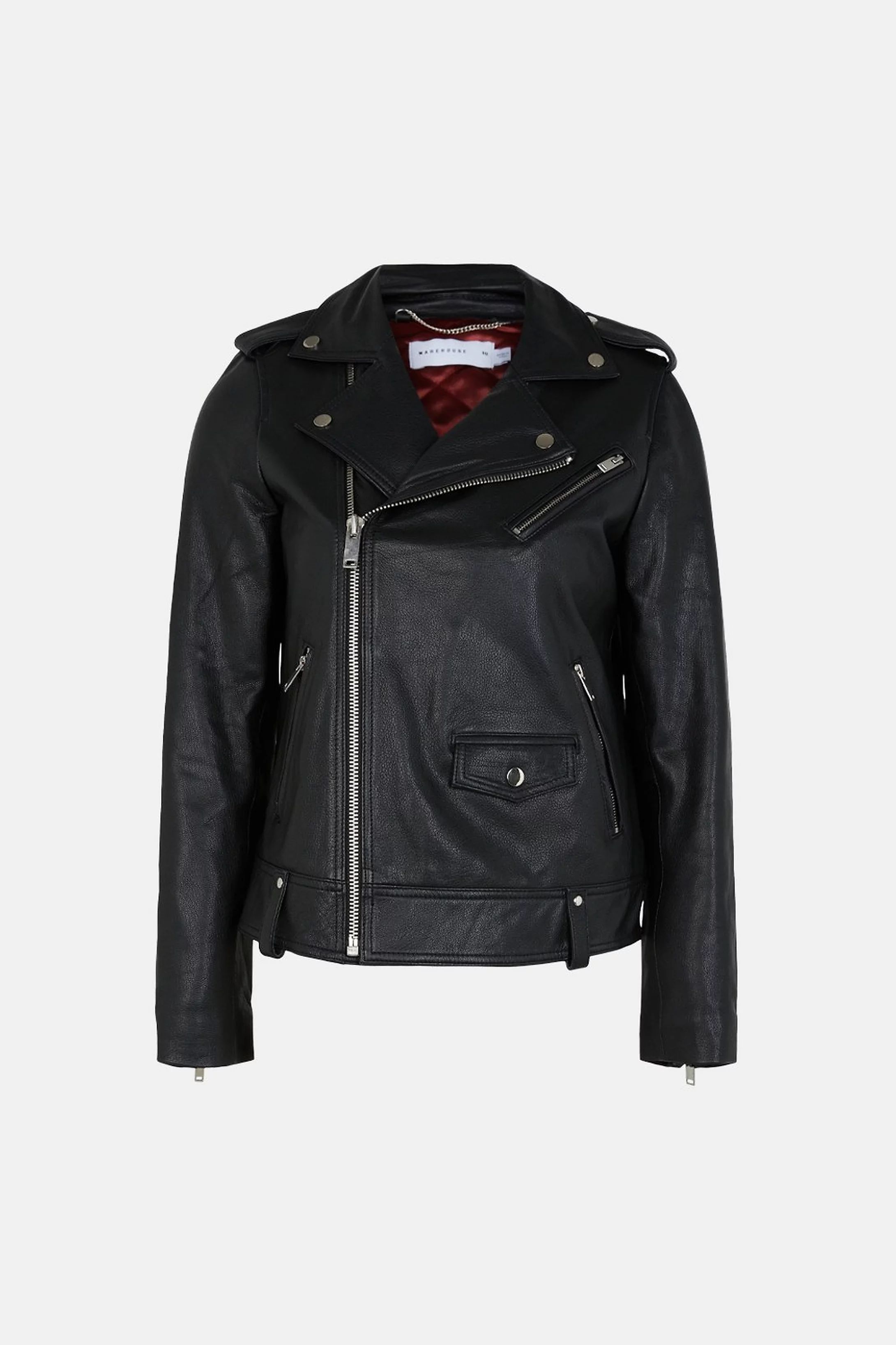 Real Leather Long Line Biker Jacket | Warehouse UK & IE