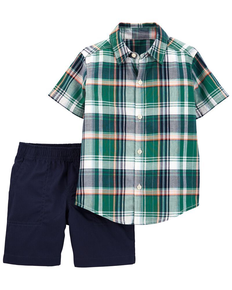 2-Piece Plaid Button-Front Shirt & Short Set | Carter's