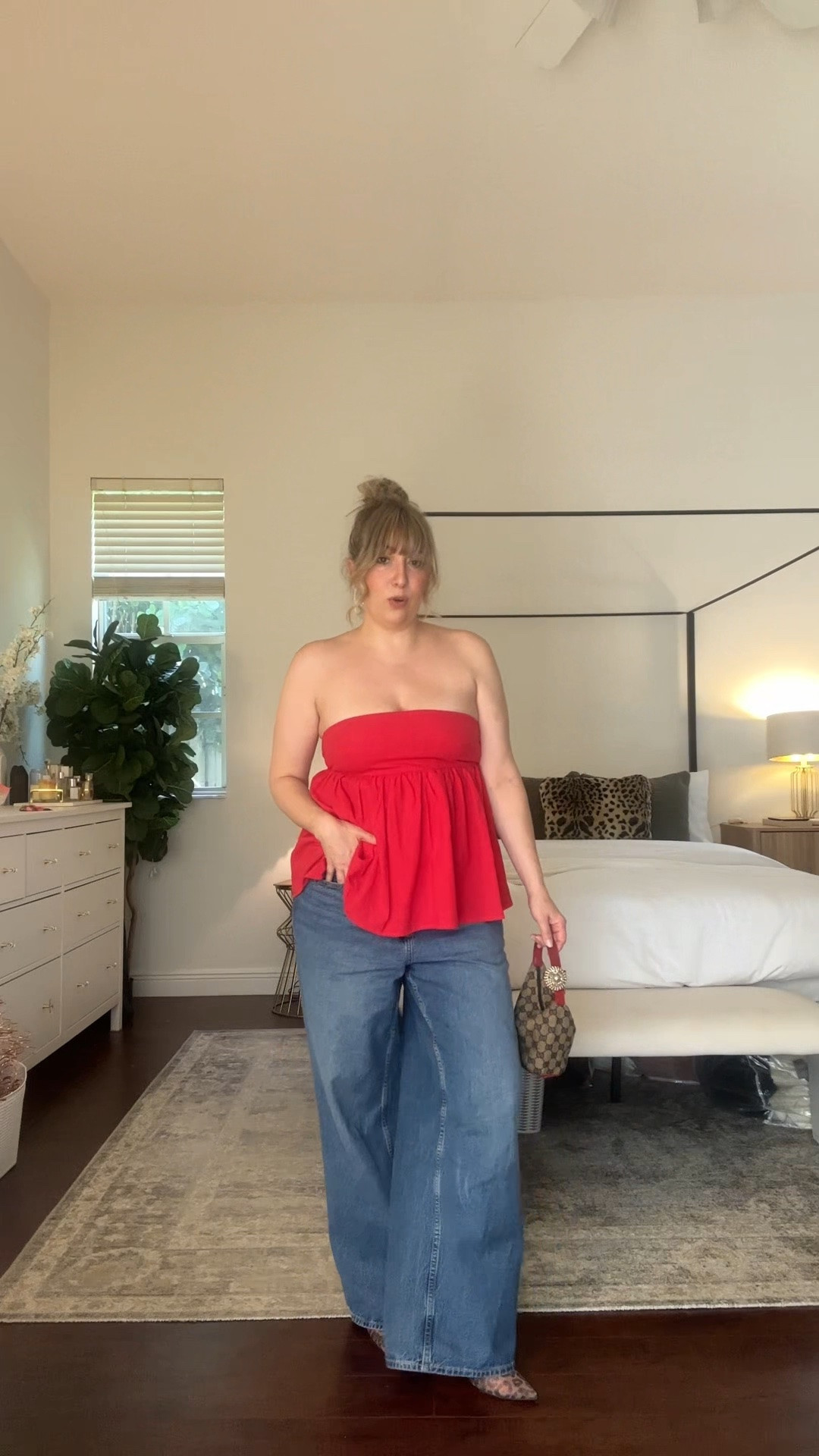 Outfit for a fun event in Miami! Went to Kendra Scott Match Day, Made Personal Color Bar Pop Up at Aventura Mall for a fun event to celebrate the World Cup! Wore a cute and affordable red peplum top and baggy jeans for a casual yet chic World Cup outfit idea! Sized up in the jeans!

#LTKootd