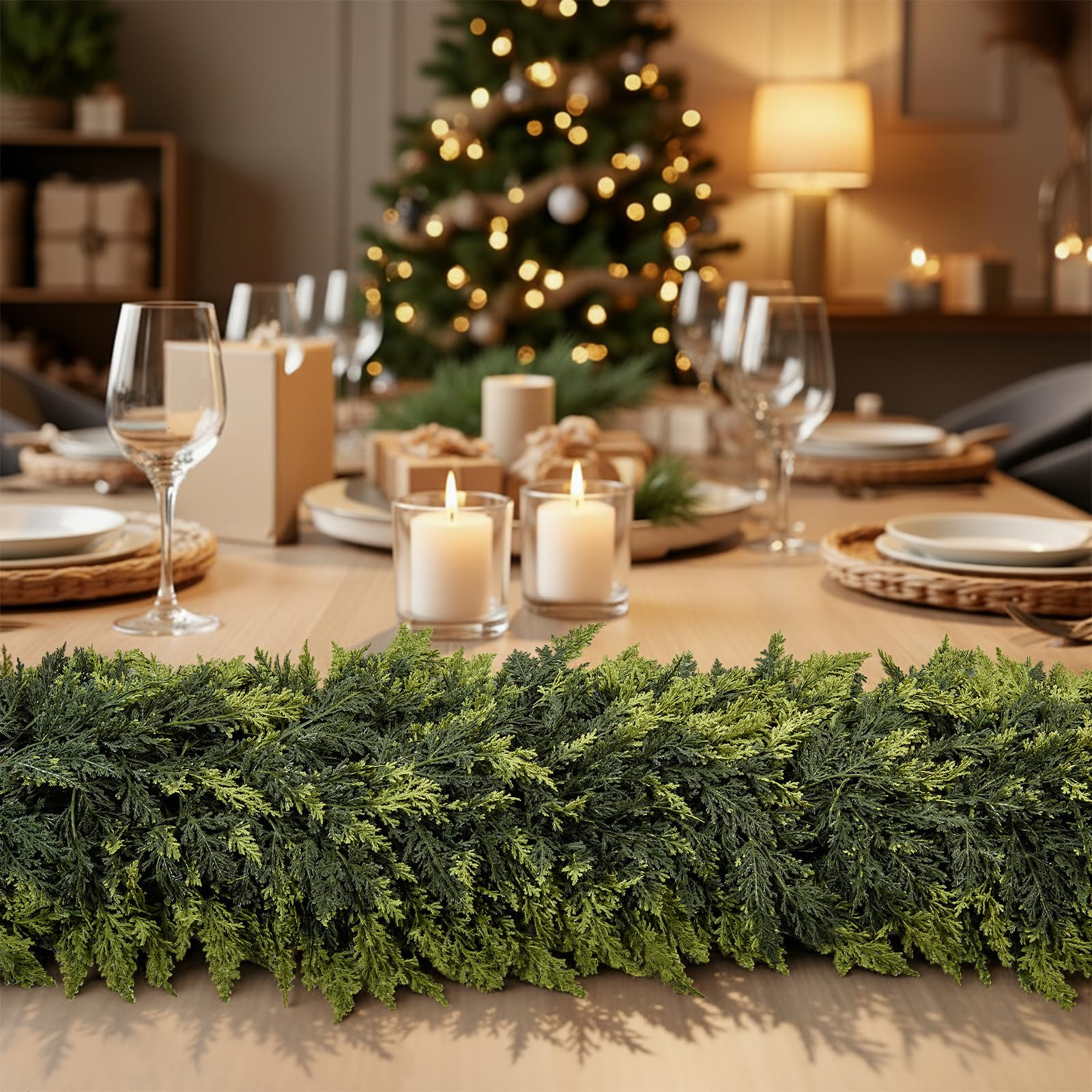 9 Ft Real Touch Christmas Garland with 210 Branches - Cedar Garland Thick and Lush, Artificial Re... | Amazon (US)