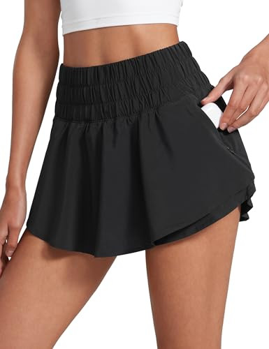 CRZ YOGA Ruffle Skirt Overlay Athletic Shorts for Women - High Waisted Flowy for Workout Running ... | Amazon (US)