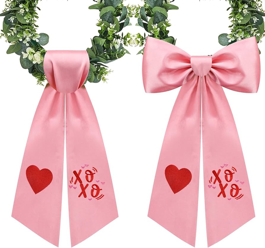 2 Pcs Valentine's Day Sash for Front Door - Satin Embroidery Wreath Sash for Valentines Yard Porc... | Amazon (US)