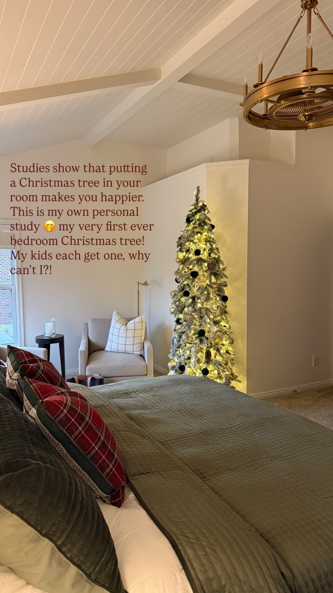 Studies show that putting a Christmas tree in your room makes you happier. This is my own personal study 🤭 my very first ever bedroom Christmas tree! My kids each get one, why can’t I?! @lighting_design_company 
@evergraceliving 
@target 
@ltk.home

#LTKHome #LTKHoliday