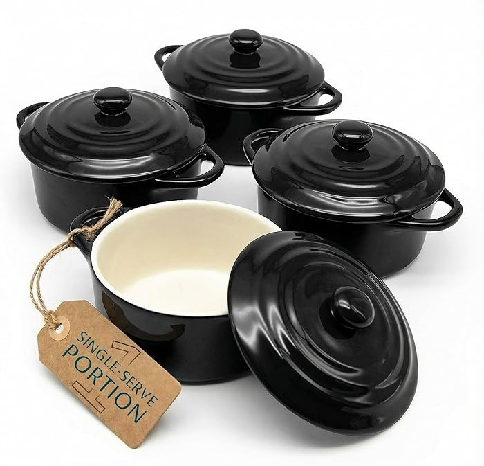 Kook Ceramic Mini Cocotte Set, Small Casserole Dishes with Lids and Handles, Individual Baking Ra... | Amazon (US)