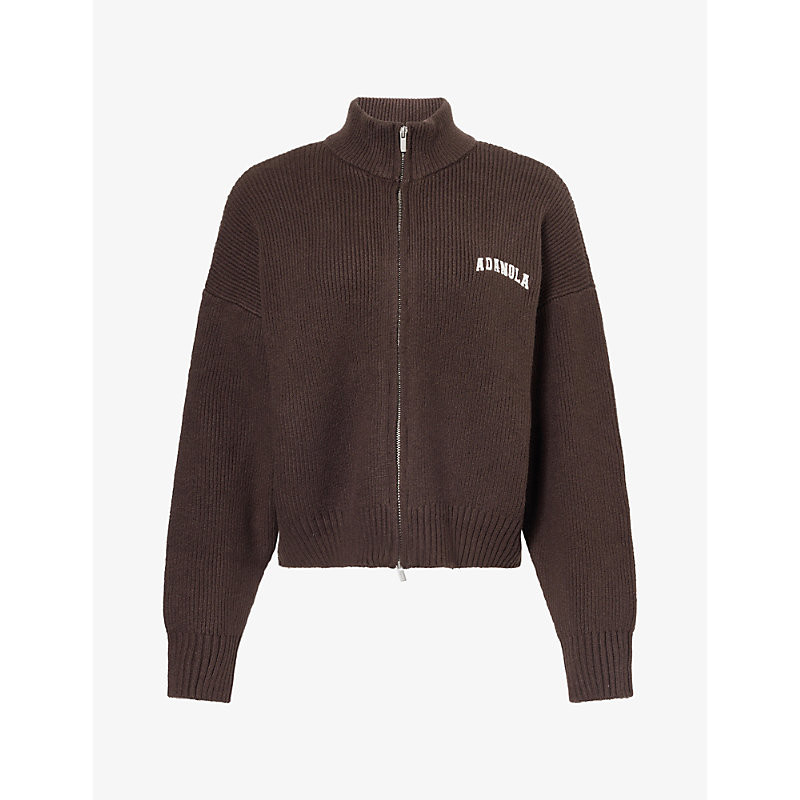 Adanola Womens Coffee Bean Varsity Zip-Up Funnel-Neck Knit Sweatshirt M | Selfridges