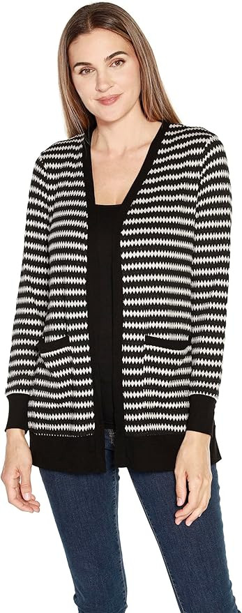Womens Black and White Cardigan with Zigzag Knit T-Shirt Cardigan for Women | Amazon (US)