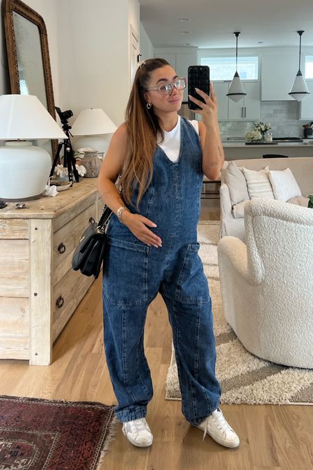 Denim overalls: run oversized! I would say stick to your true size. I almost got a small but it was a little tight in my bump so I went Medium. They will be baggy after my bump is gone. 

#LTKFind #LTKstyletip #LTKbump