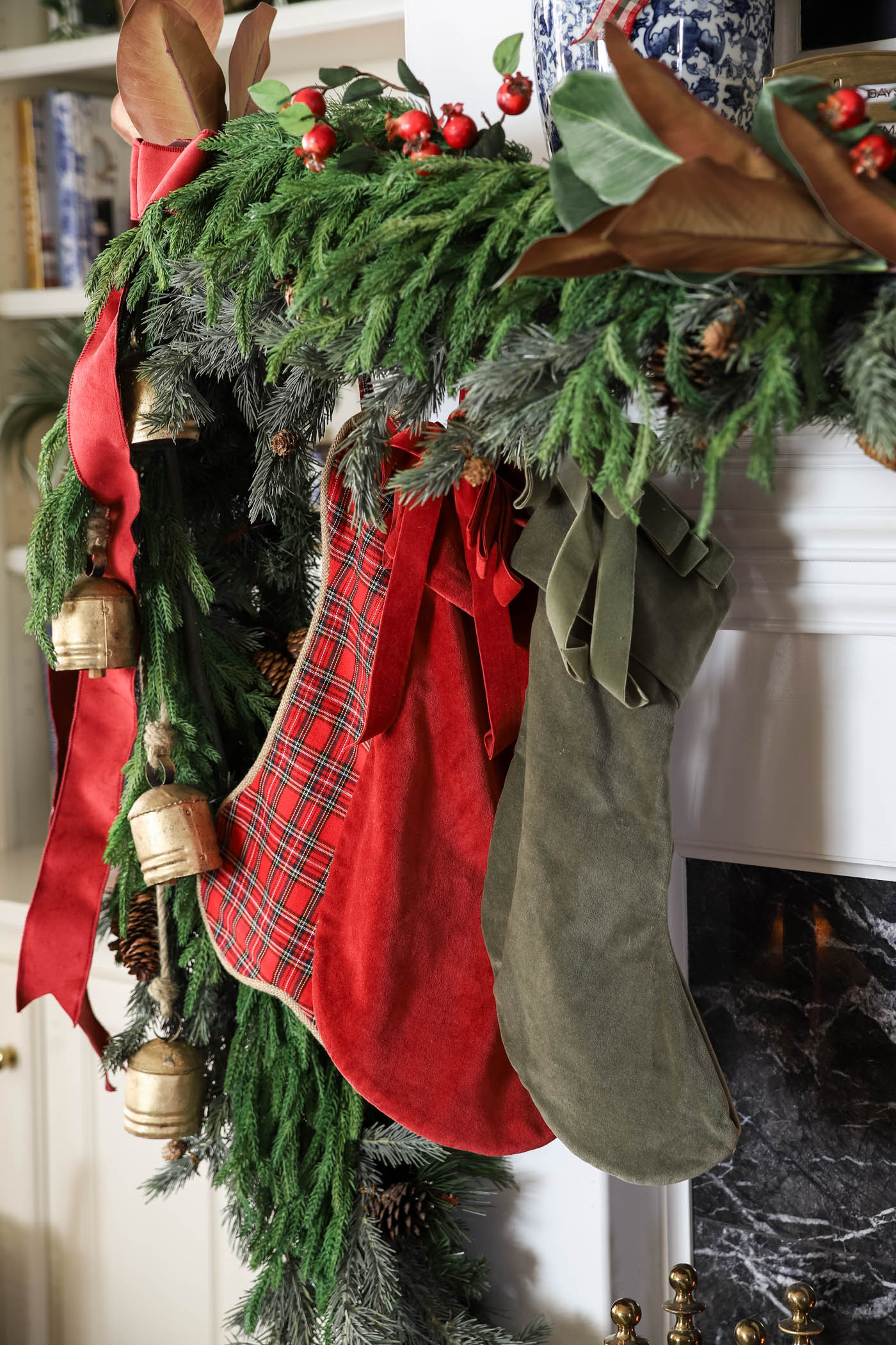 Are your stockings hung by the fire with care? These velvet green and red stockings are so pretty with the velvet bows! And the plaid stocking is for my dog (no longer sold, but I linked similar).   It's giving Ralph Lauren Christmas.  

 #LTKCyberWeek #LTKHoliday #LTKHome