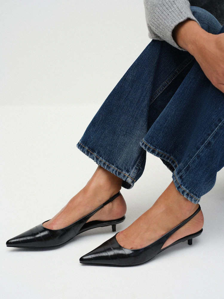 The Set Kitten Heel Slingback Shoes Black | Next EU