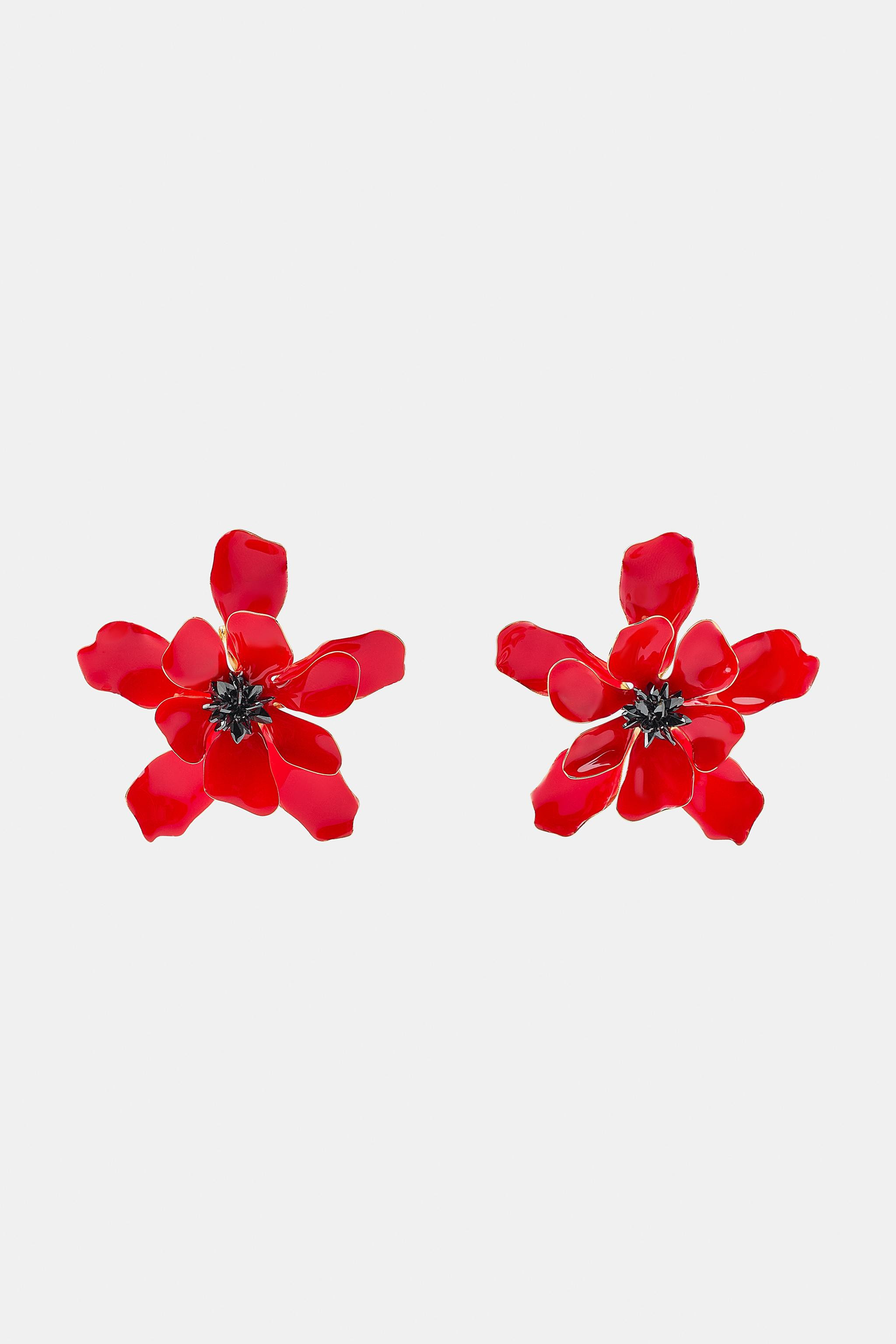 ENAMELED FLOWER MAXI EARRINGS | Zara US