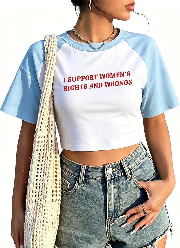 I Support Womens Rights and Wrongs Cropped T-Shirt Funny Crop Top Y2k Tshirt | Amazon (US)