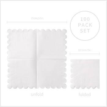 100 Pack Cocktail Napkin 2-Ply Scalloped Edged Dessert Napkins Folded 5 x 5 Inches Disposable Nap... | Amazon (US)