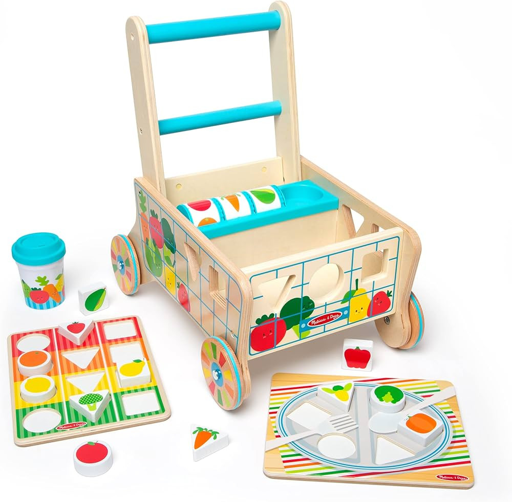 Melissa & Doug Wooden Shape Sorting Grocery Cart Push Toy and Puzzles - Pretend Play Grocery Toys... | Amazon (US)