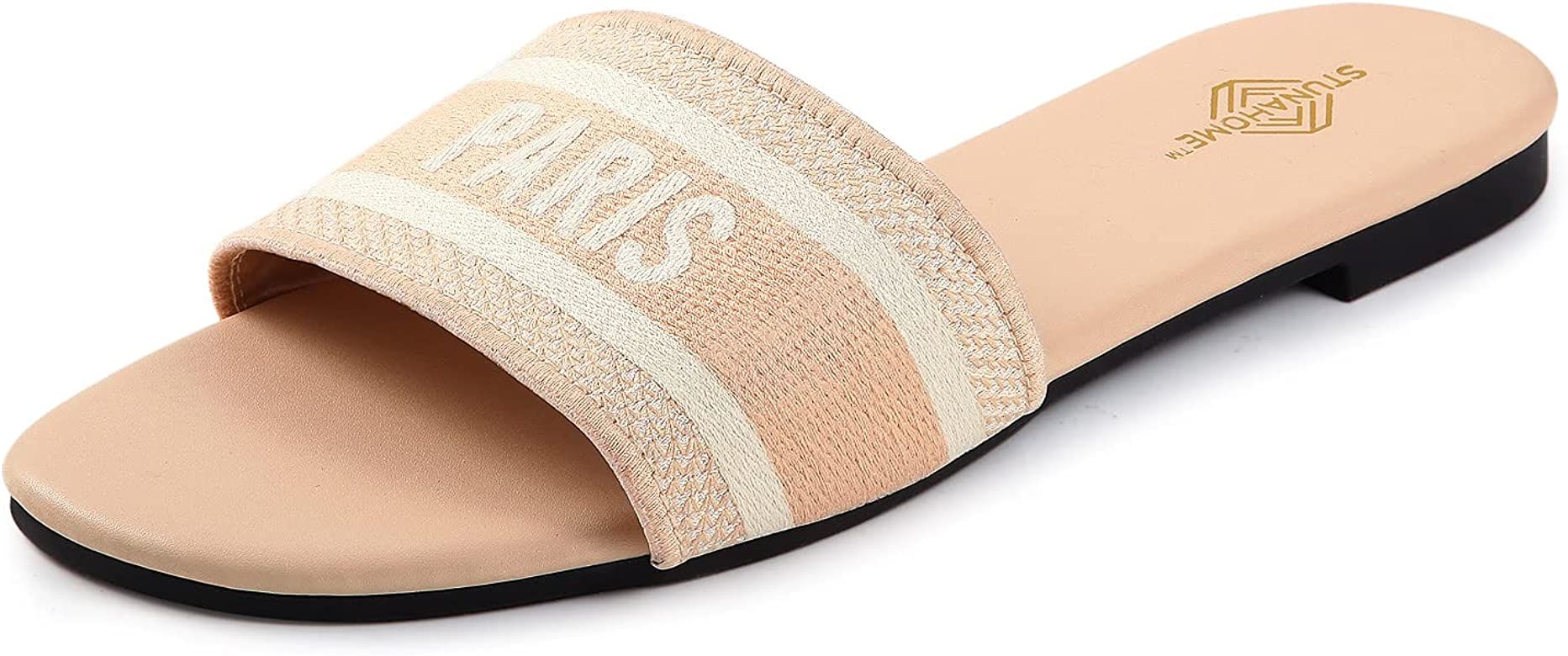 STUNAHOME Womens Flat Sandals Braided Fashion Open Toe Woven Slip On Slides Casual Beach Sandals ... | Amazon (US)