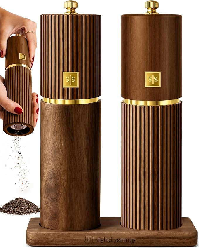 Wooden Salt and Pepper Grinder Set – Refillable Manual Salt and Pepper Mills with Adjustable Ce... | Amazon (US)