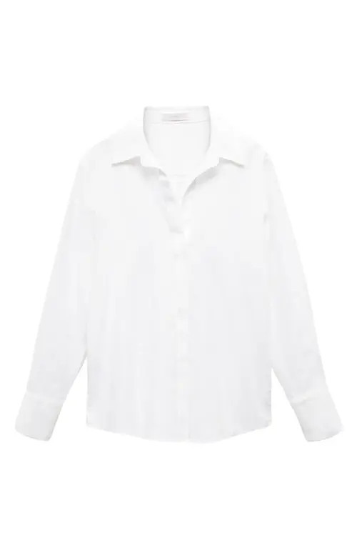 MANGO Button-Up Linen Shirt in White at Nordstrom, Size 10 | Nordstrom