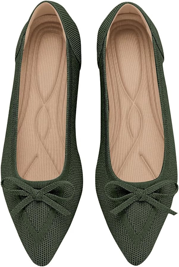 Women's Flats Pointed Toe Bow Knit Ballet Shoes Comfortable Dressy Mesh Slip On Flat | Amazon (US)