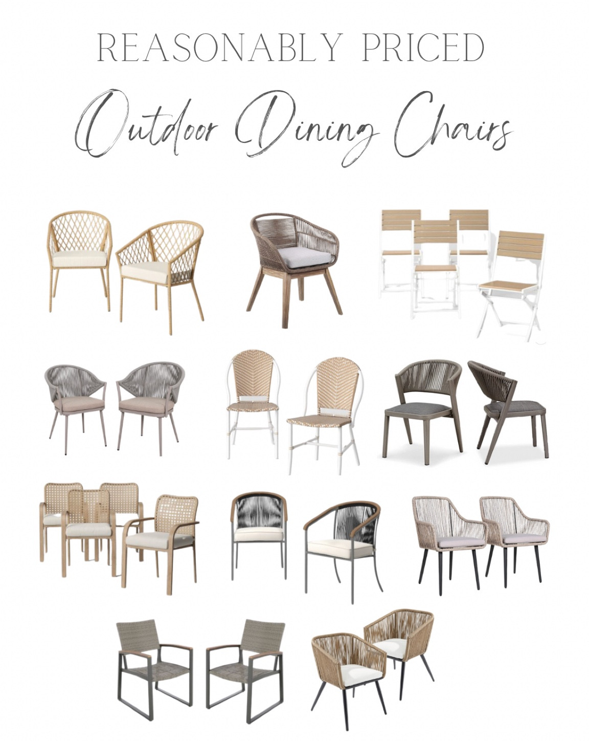 After searching for dining chairs for our patio, I continue to be floored by the cost of outdoor furniture.  So, I decided to compile a group of beautiful outdoor dining chairs that are more reasonable priced…

#patiofurniture #outdoorfurniture

#LTKhome