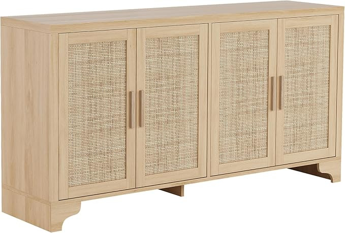 IDEALHOUSE Natural Rattan Sideboard Buffet Cabinet with Storage, Farmhouse Large Rattan Cabinet w... | Amazon (US)