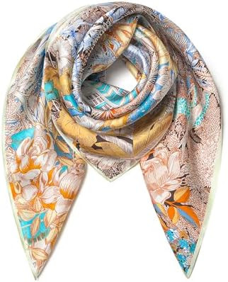 100% Pure Mulberry Silk Scarf 35" Large Square Lightweight Headscarf –Women’s Hair Wraps The ... | Amazon (US)