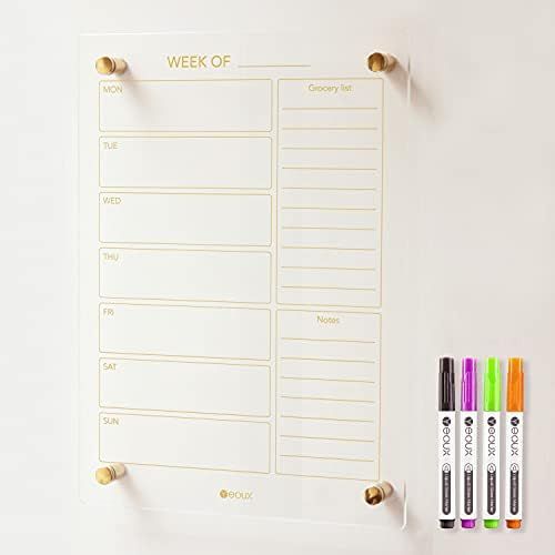 Clear Glass Weekly Dry Erase Calendar & Menu Whiteboard for Wall, Meal Planning & Grocery Shopping L | Amazon (US)