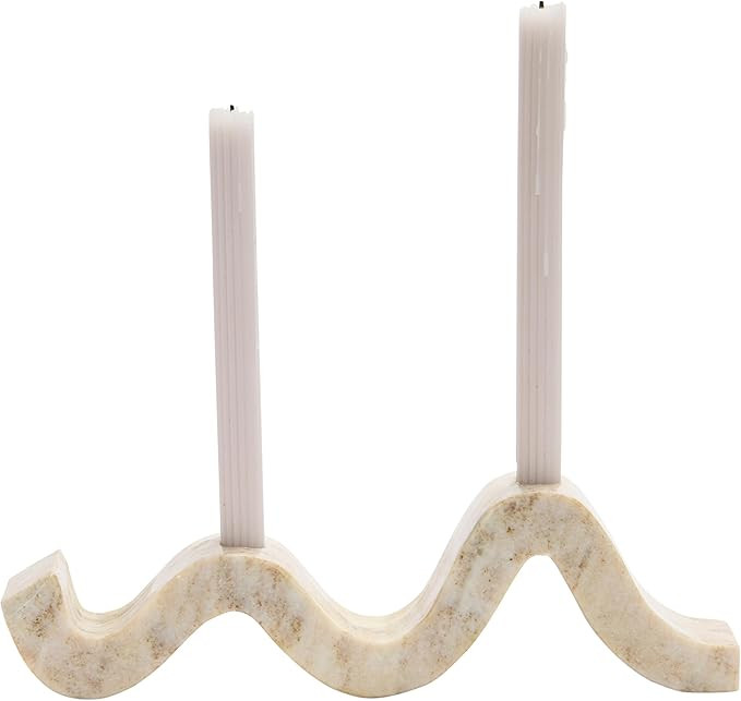 Bloomingville Modern Marble and Brass Wave Double Taper Holder, White, 15''L x 4''W x 2''H | Amazon (US)