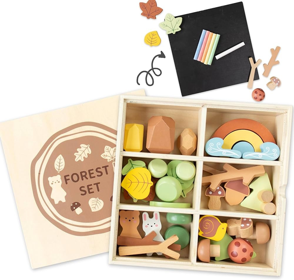 SpiritnSprout 38 pcs Wooden Forest Sensory Bin - Montessori Toys for 4 Year Old - Wooden Blocks f... | Amazon (US)