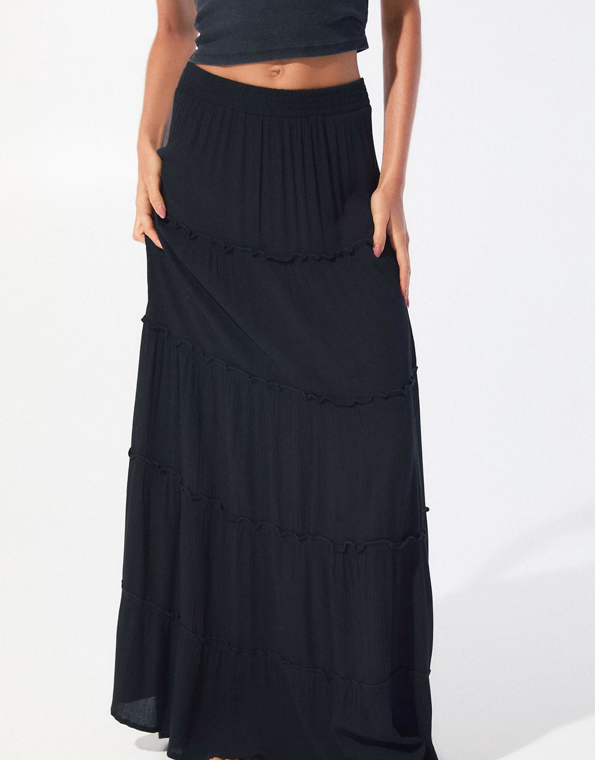 Pull&Bear panelled midi skirt in black | ASOS | ASOS (Global)