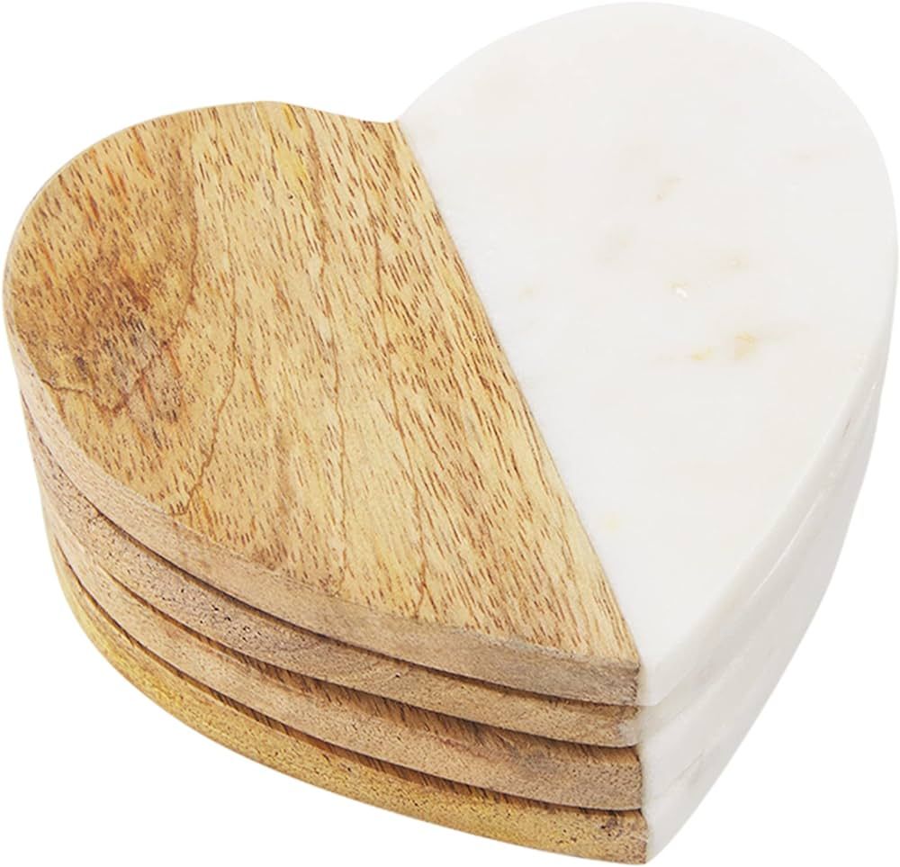 Mud Pie Wood and Marble Heart Coasters, Natural/White, 4.25" x 3.85" | Amazon (US)